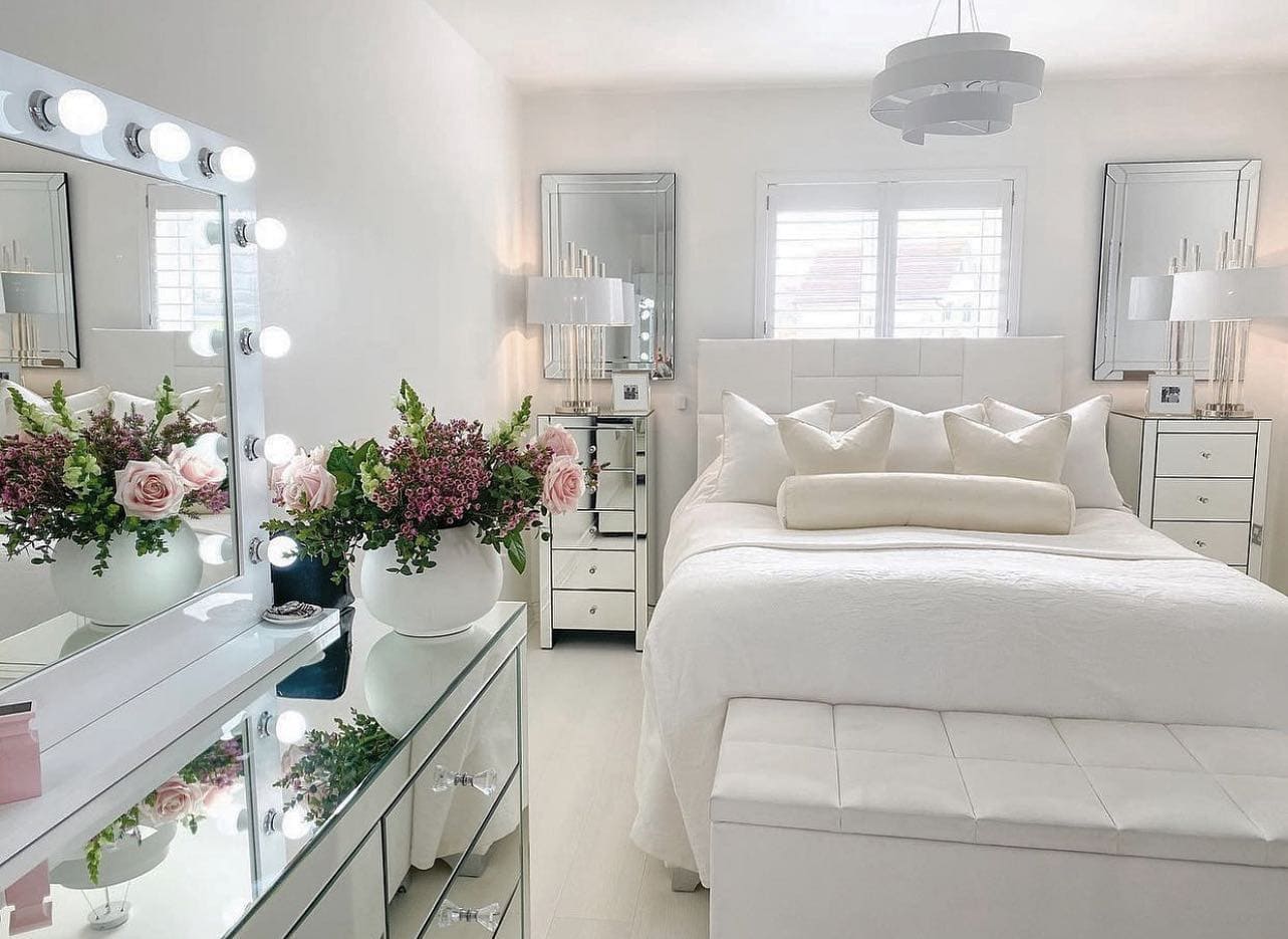 white bedroom queen bed